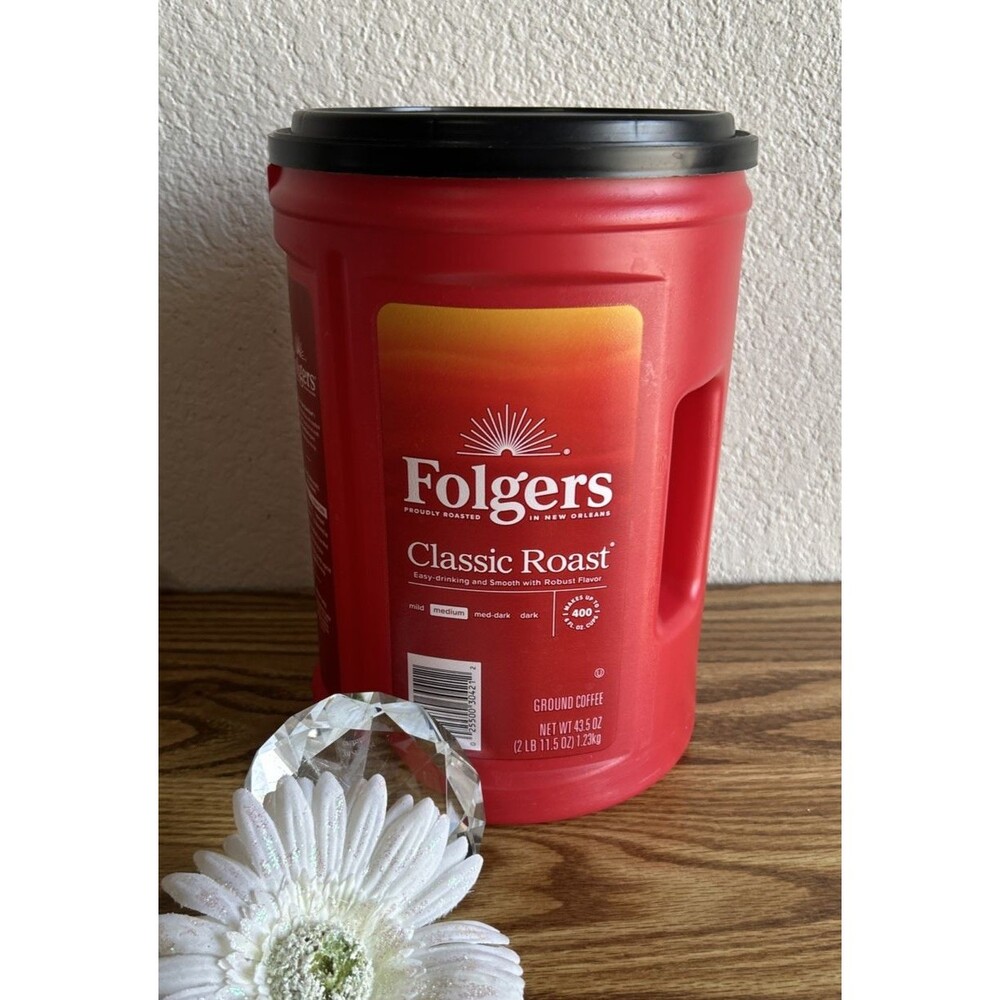 Folgers Empty Coffee Can 43.5 Oz Plastic Storage Container With Lid